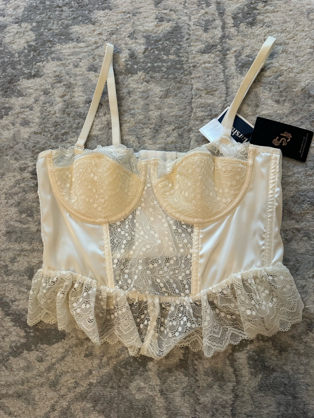 NWT S Marshalls Cream Lace Satin Bustier Camisole